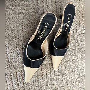 CHANEL Black and Cream Mules